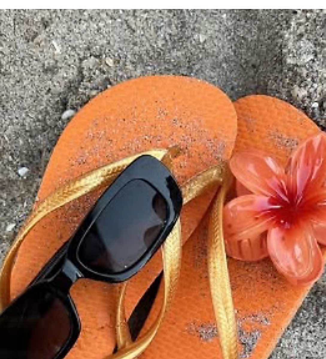 Rubber slippers and hibiscus